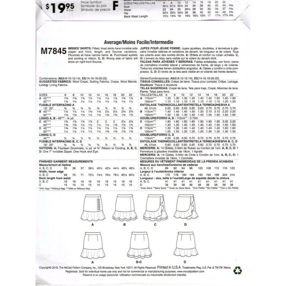 McCall's M7845 Misses 6 to 14 Ruffled Skirts Uncut Sewing Pattern New - Picture 2 of 2